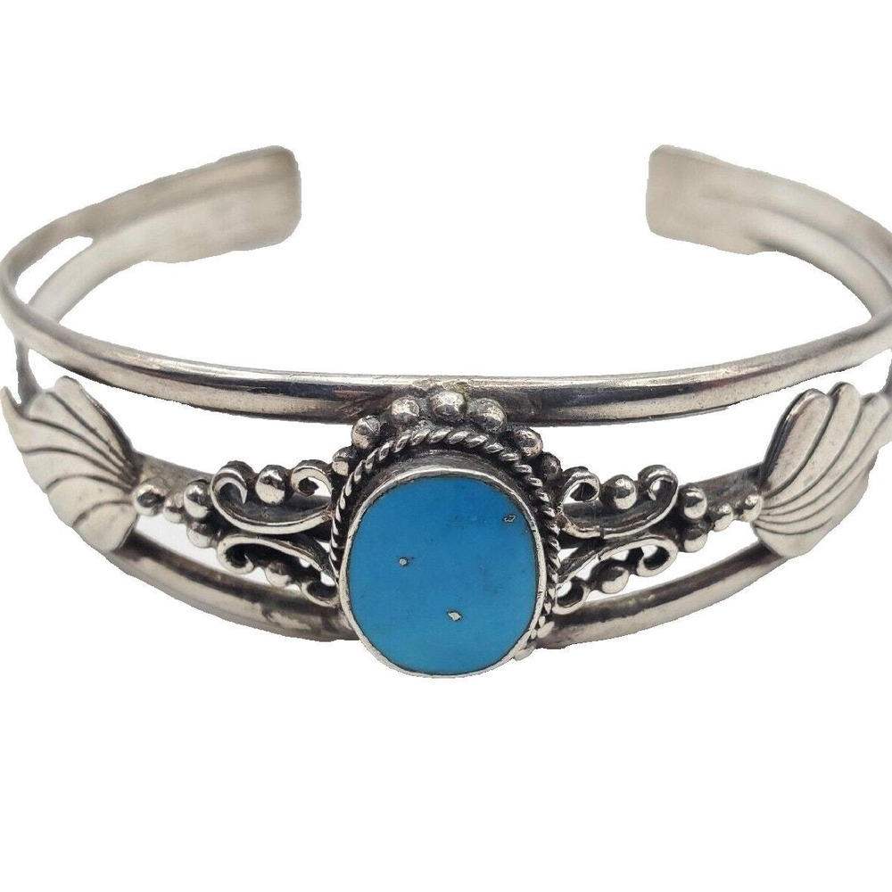 Sterling Silver Cuff Blue Stone Bracelet Boho Southwestern 20g Statement Vtg 925